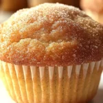 A freshly baked cinnamon sugar muffin with a golden-brown crust, topped with a glistening cinnamon-sugar coating.