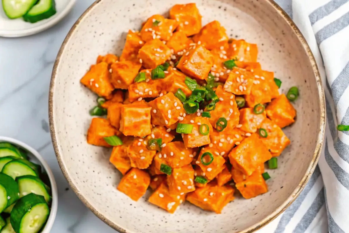 Spicy Chicken Salad Garnished with Sesame Seeds and Green Onions