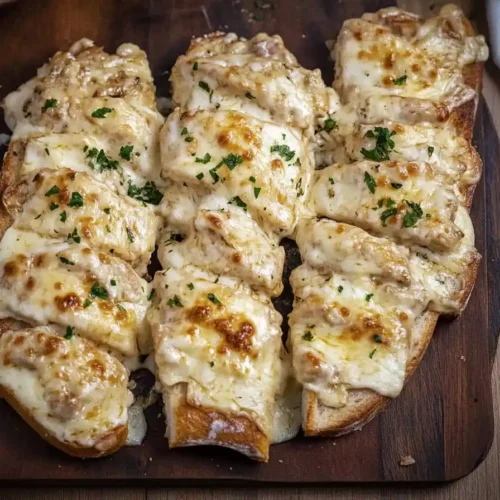 Chicken Alfredo Garlic Bread With Cheese